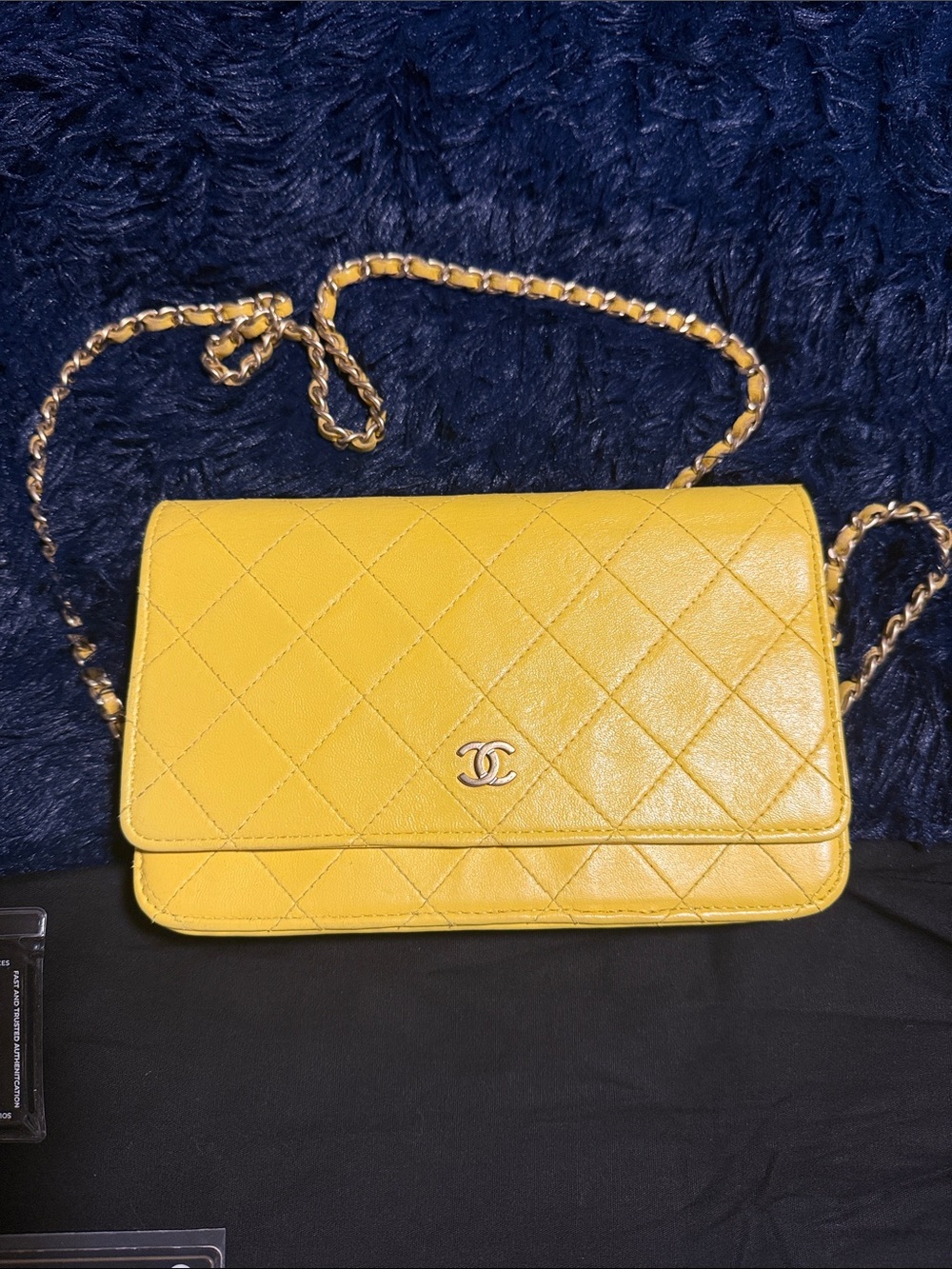 CHANEL Yellow Quilted Leather Wallet-on-Chain with Gold Chain